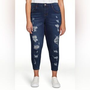 Trendy Distressed Dark Blue Women's Jeans
